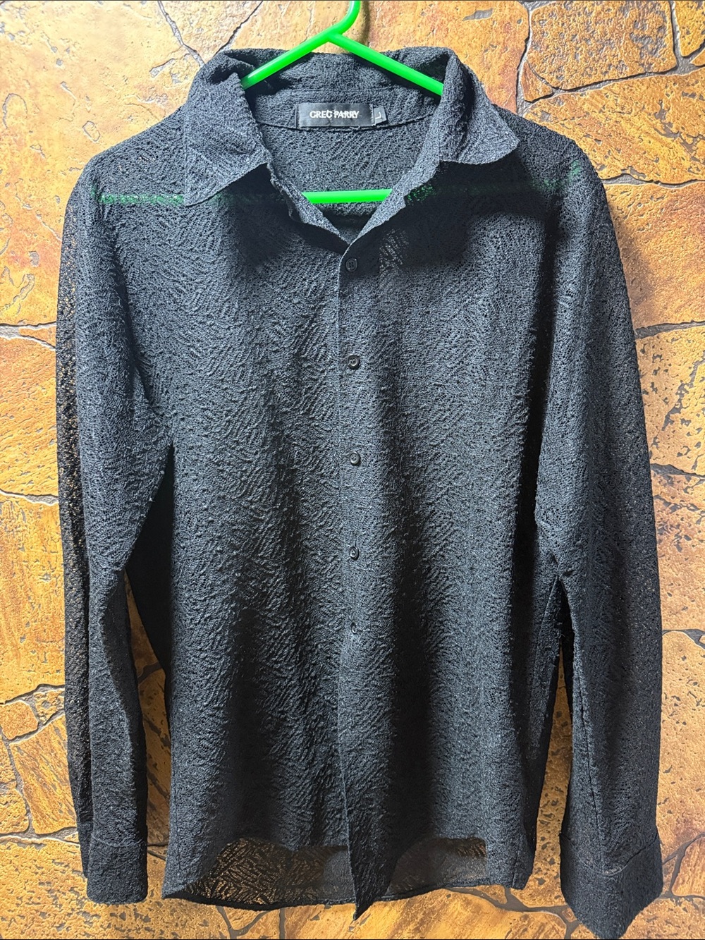 Black Textured Long-Sleeve Dress Shirt